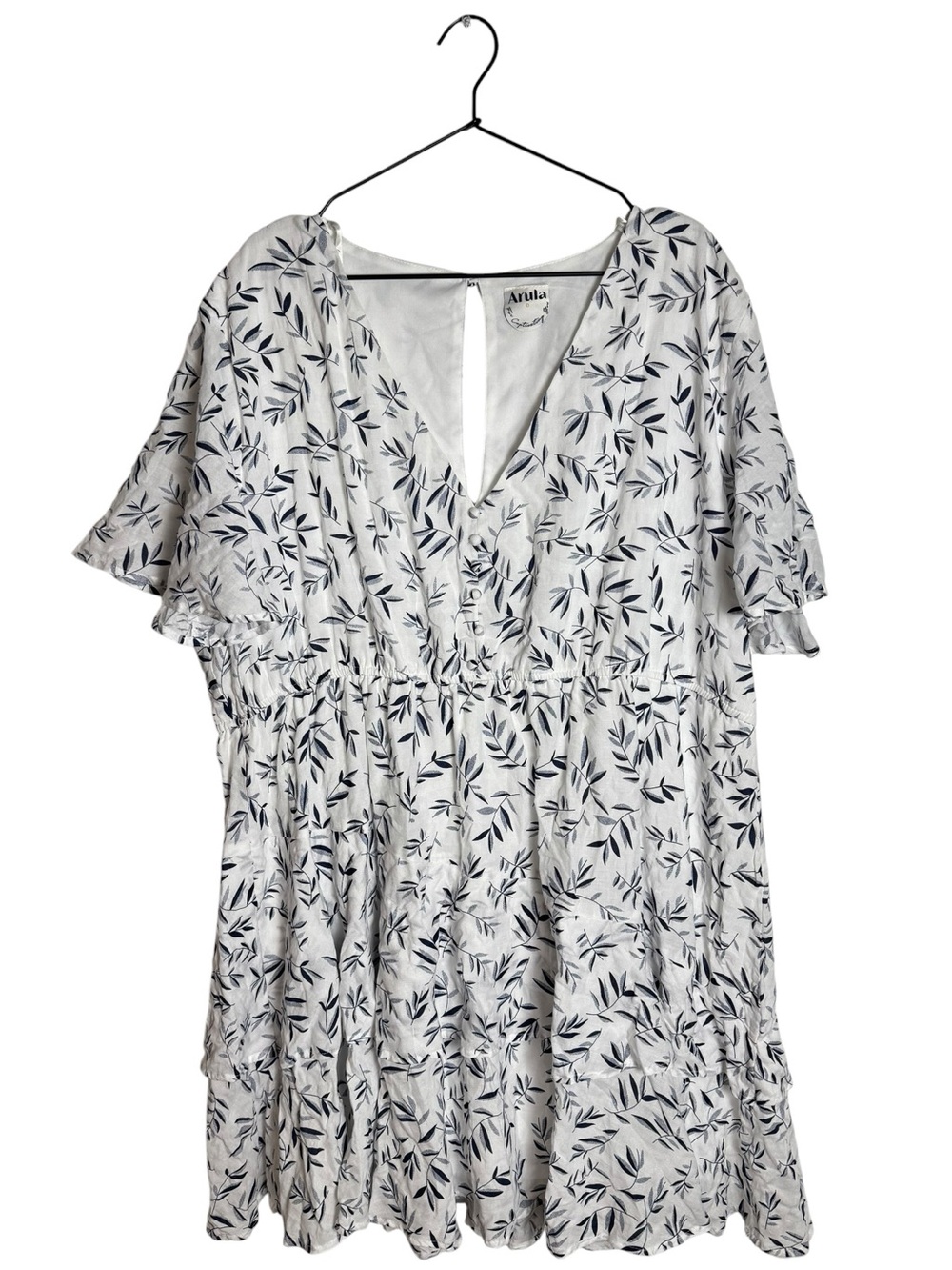 ARULA Tallulah Leaf Print Tiered V-Neck Mini Dress Size C / 22/24 / 3X